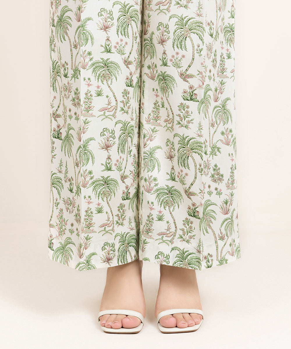 Women's Pret Cambric Printed Green Flared Pants