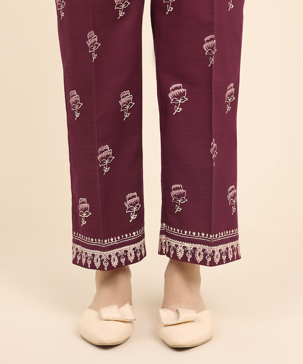 Women's Pret Khaddar Purple Printed Straight Pants