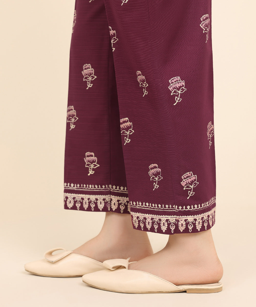 Women's Pret Khaddar Purple Printed Straight Pants