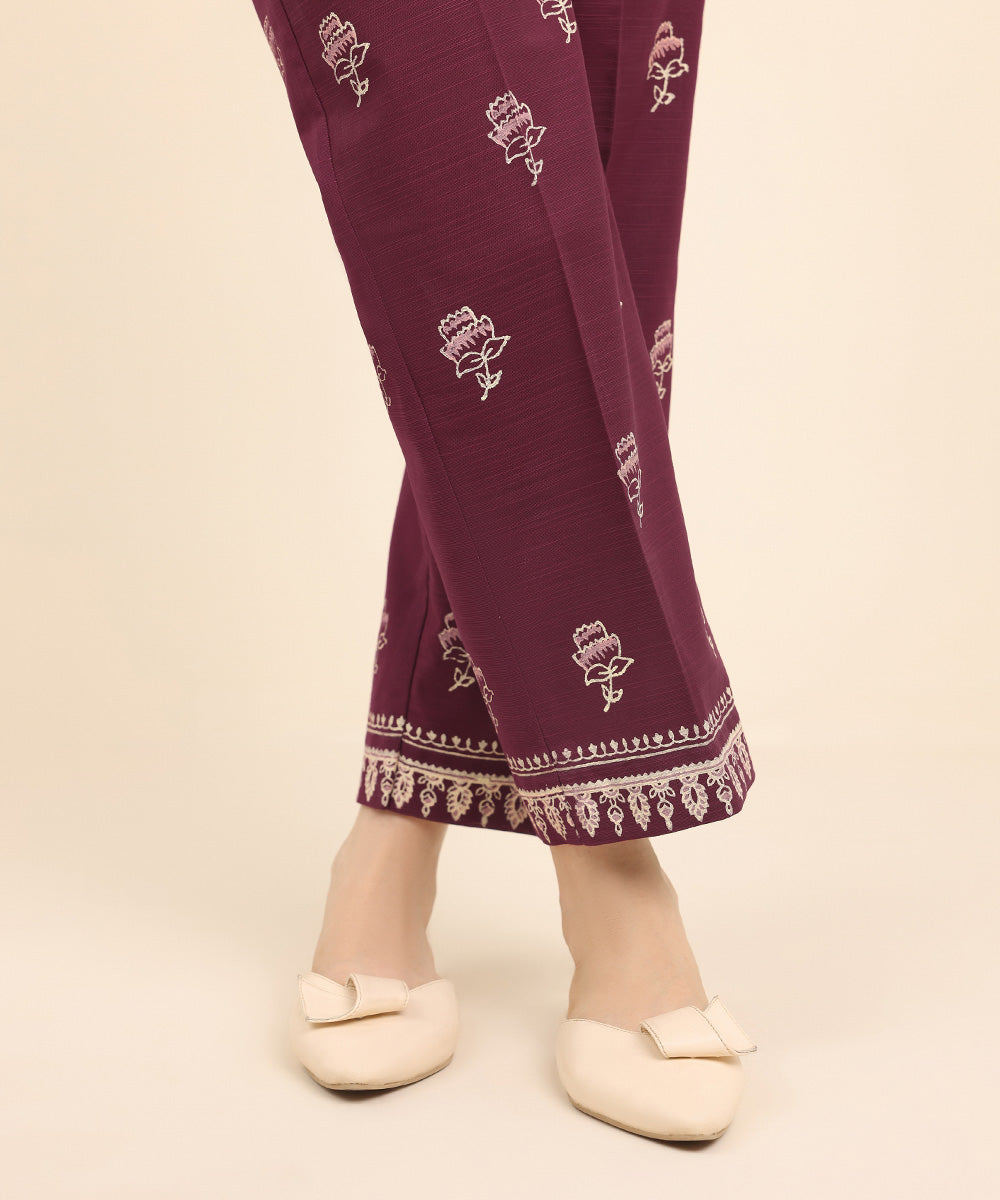 Women's Pret Khaddar Purple Printed Straight Pants