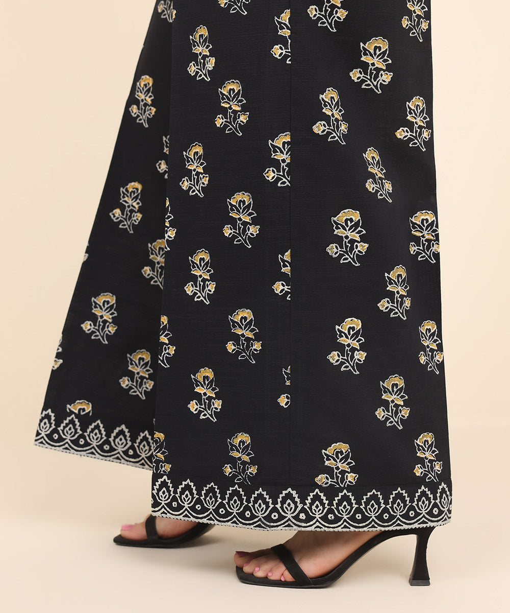 Women's Pret Khaddar Black Printed Flared Pants