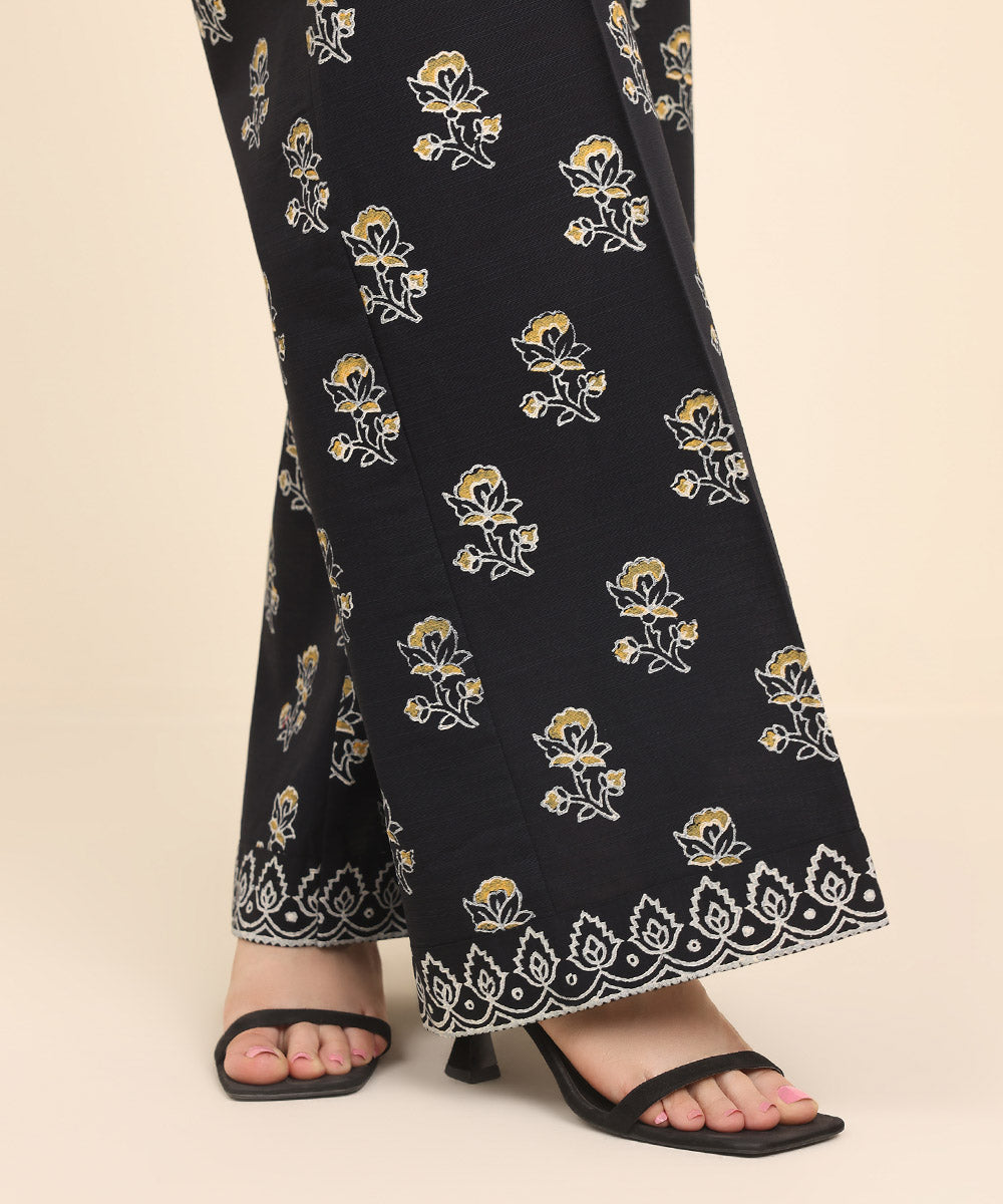 Women's Pret Khaddar Black Printed Flared Pants