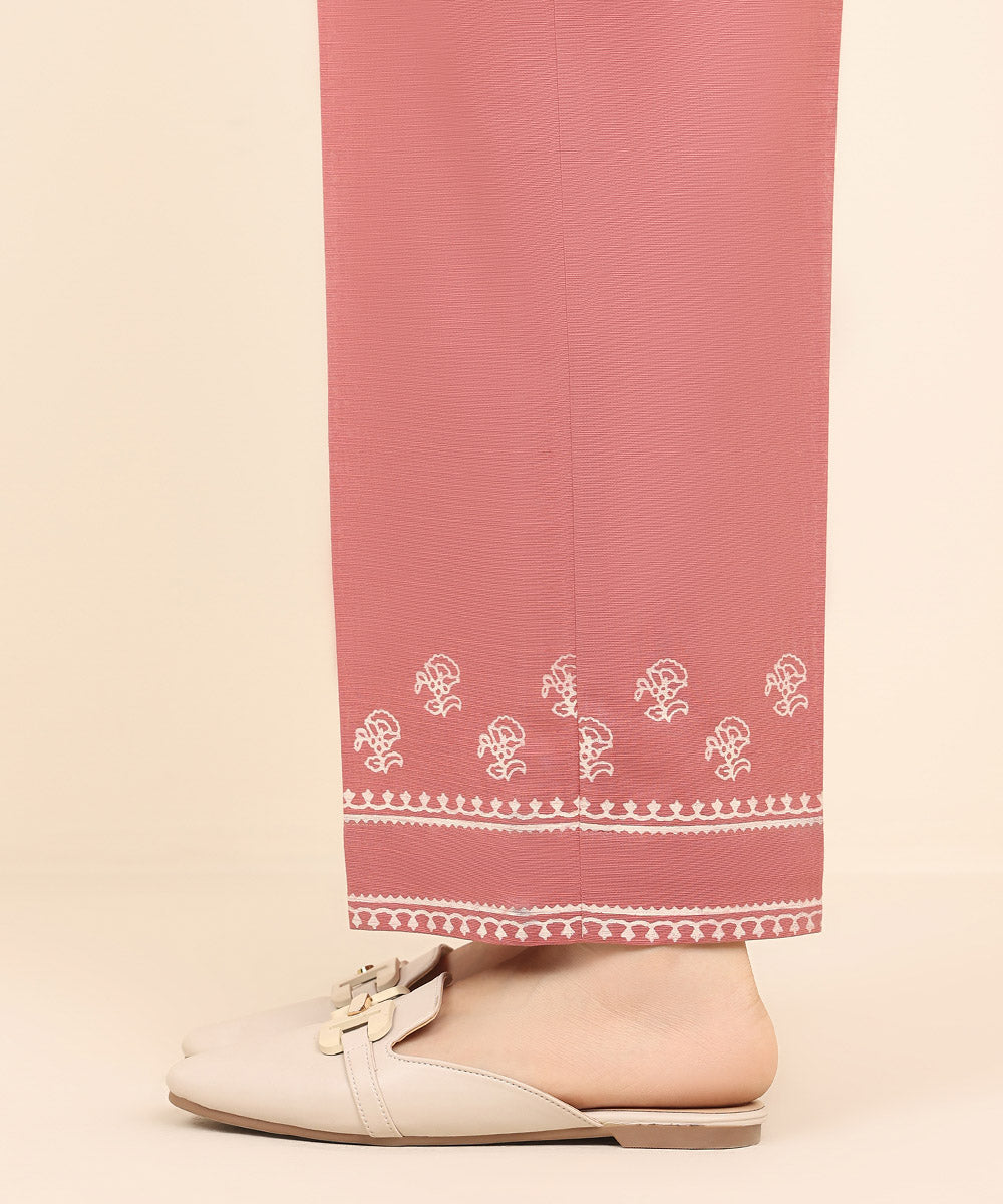 Women's Pret Khaddar Pink Printed Straight Pants