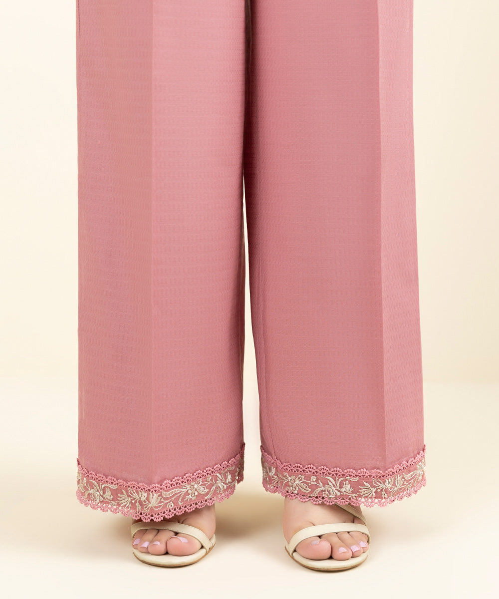 Women's Pret Dobby Embroidered Pink Culottes