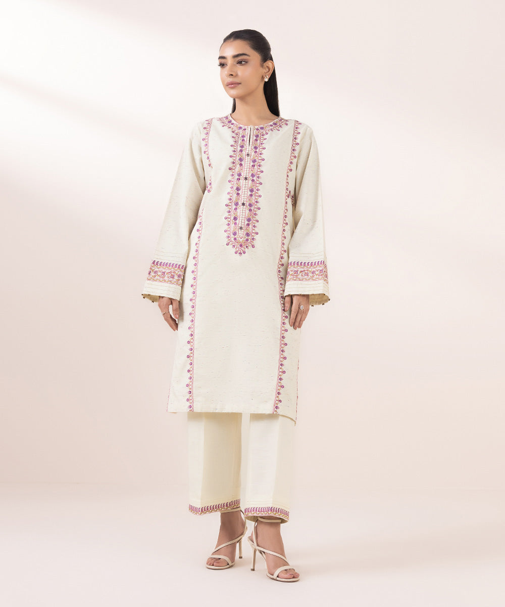 Women's Pret Multineps Off White Embroidered A-Line Shirt