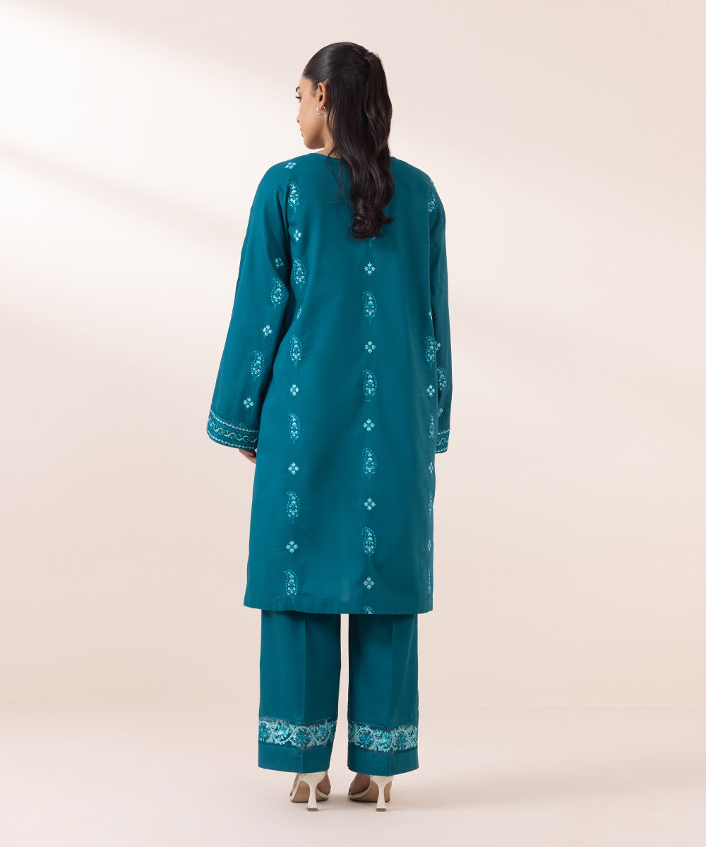 Women's Pret Cambric Blue Embroidered Boxy Shirt