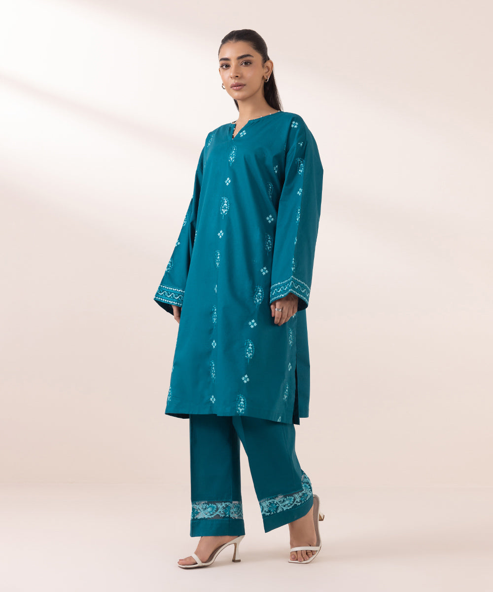 Women's Pret Cambric Blue Embroidered Boxy Shirt