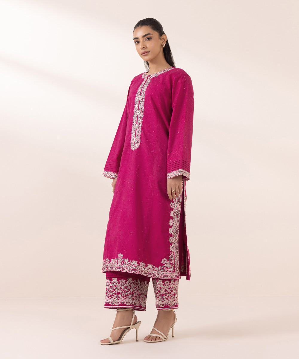 Women's Pret Multineps Pink Embroidered A-Line Shirt