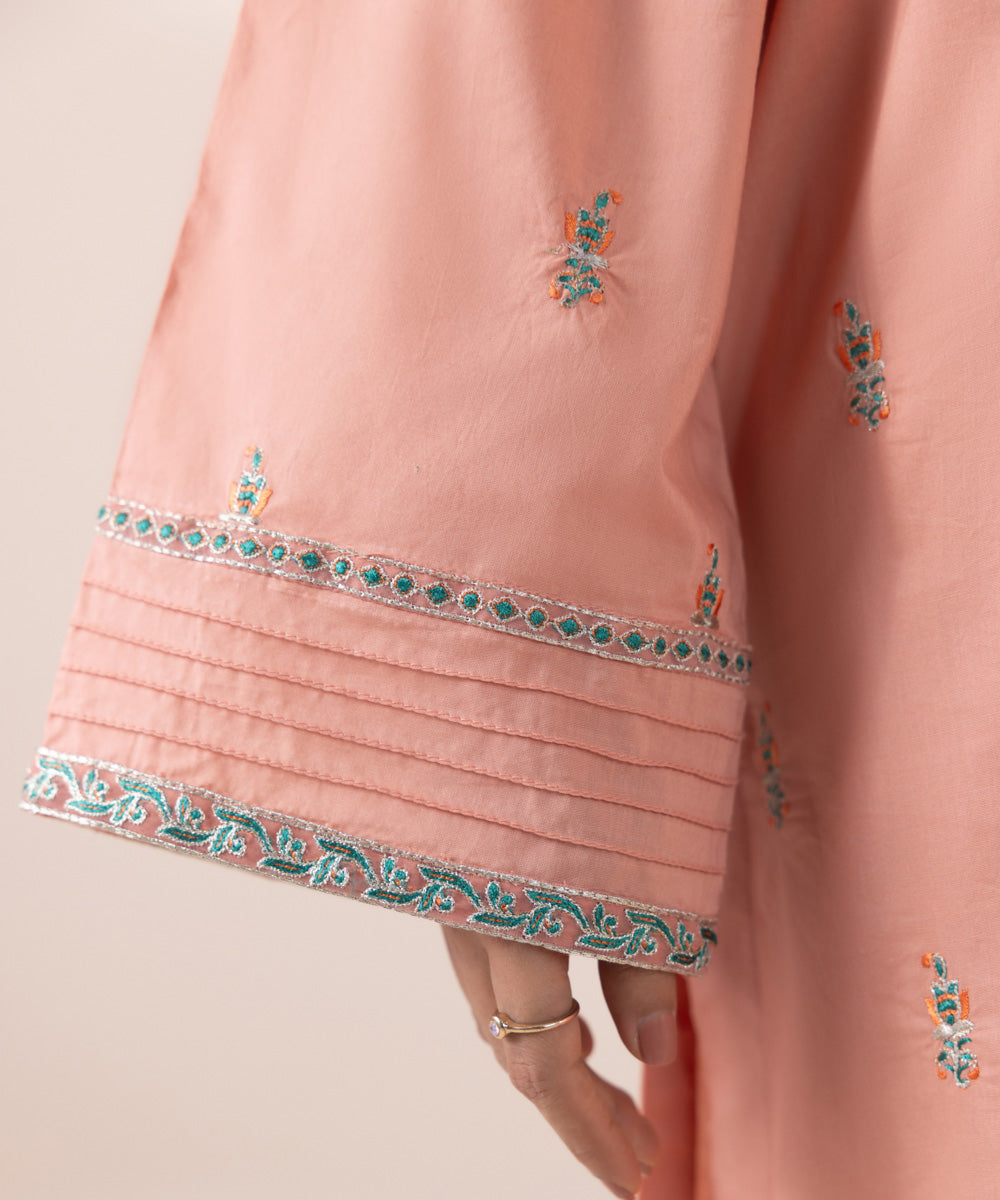 Women's Pret Cambric Pink Embroidered A-Line Shirt