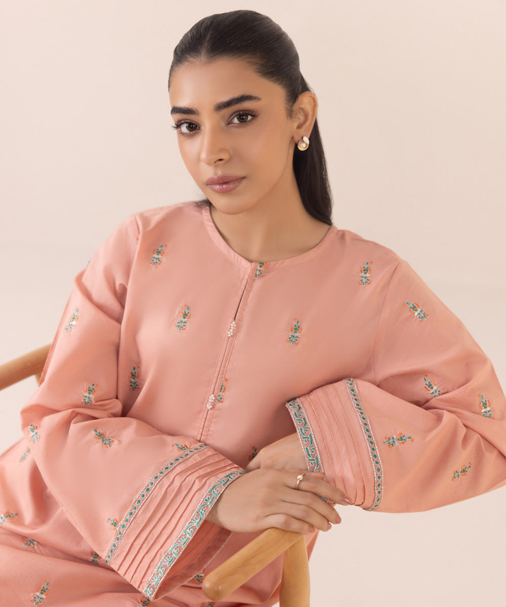 Women's Pret Cambric Pink Embroidered A-Line Shirt