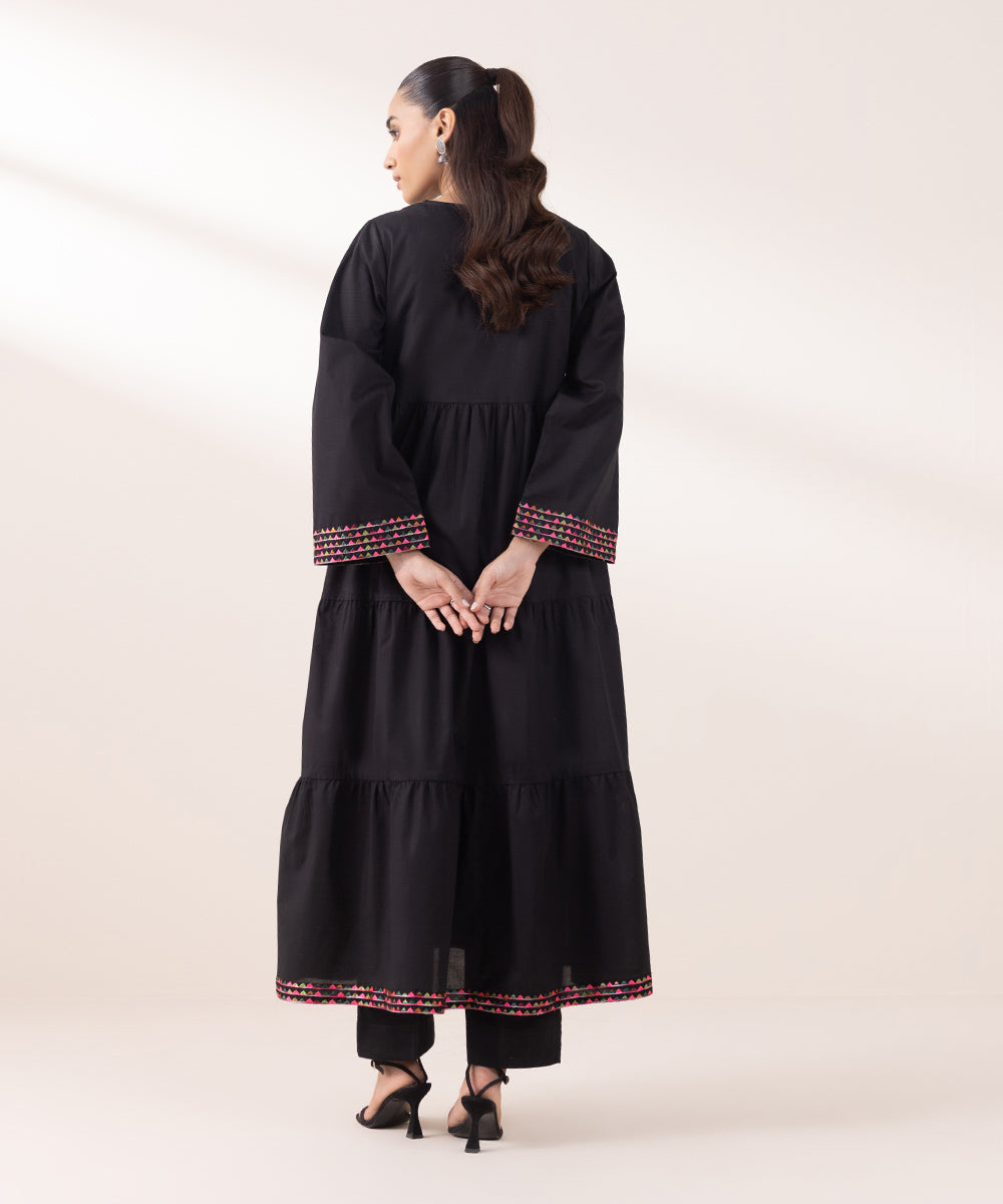 Women's Pret Cambric Embroidered Black Tier Dress