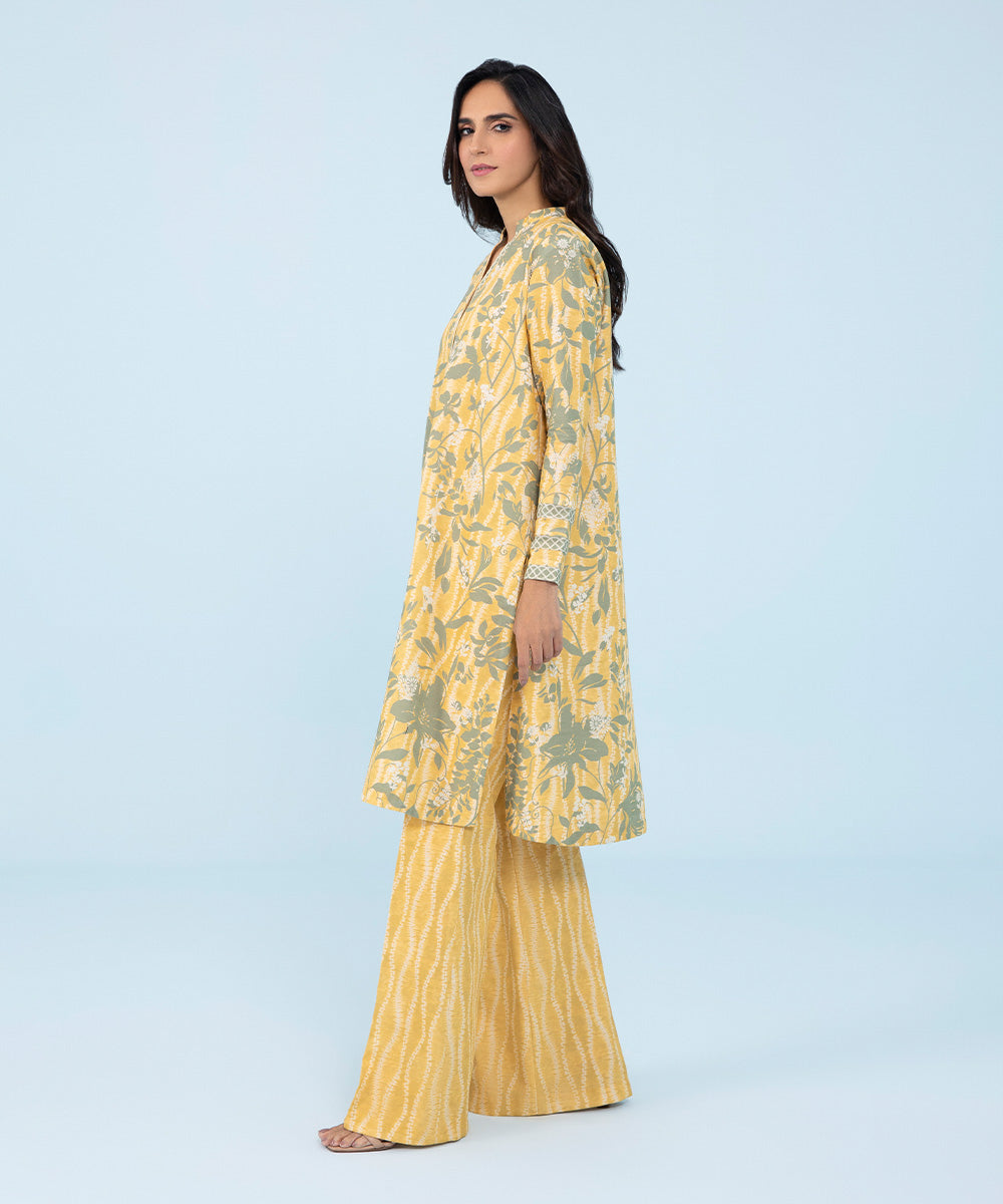 Women's Winter Unstitched Printed Light Khaddar Yellow 2 Piece Suit