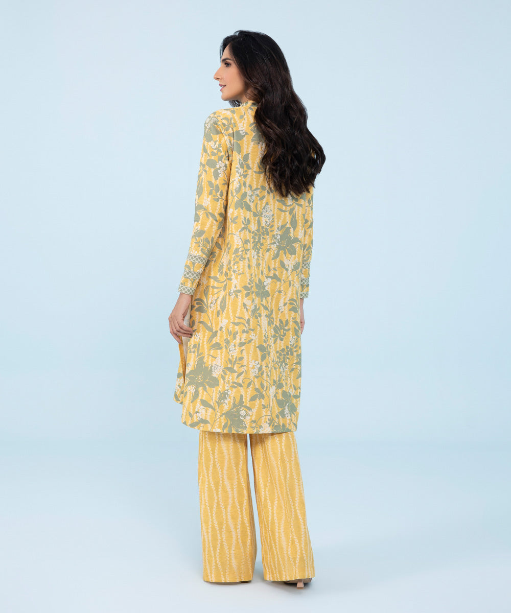 Women's Winter Unstitched Printed Light Khaddar Yellow 2 Piece Suit