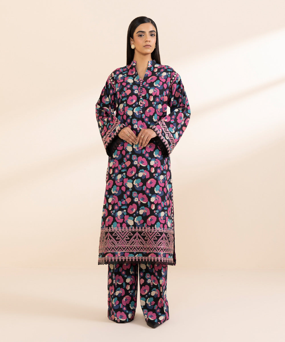 Women's Unstitched Cambric Embroidered Multi 2 Piece Suit