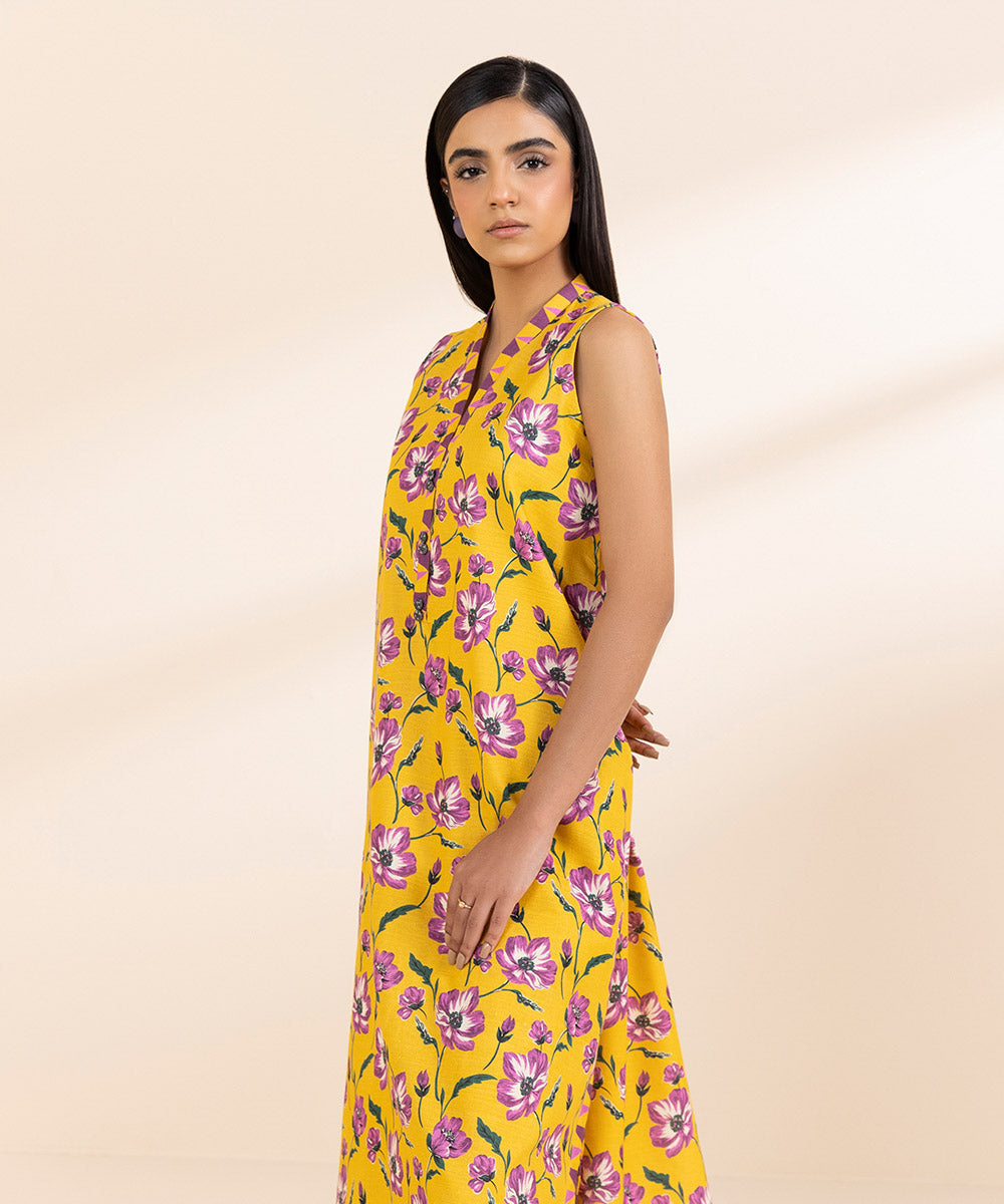 Women's Unstitched Cambric Printed Yellow 2 Piece Suit