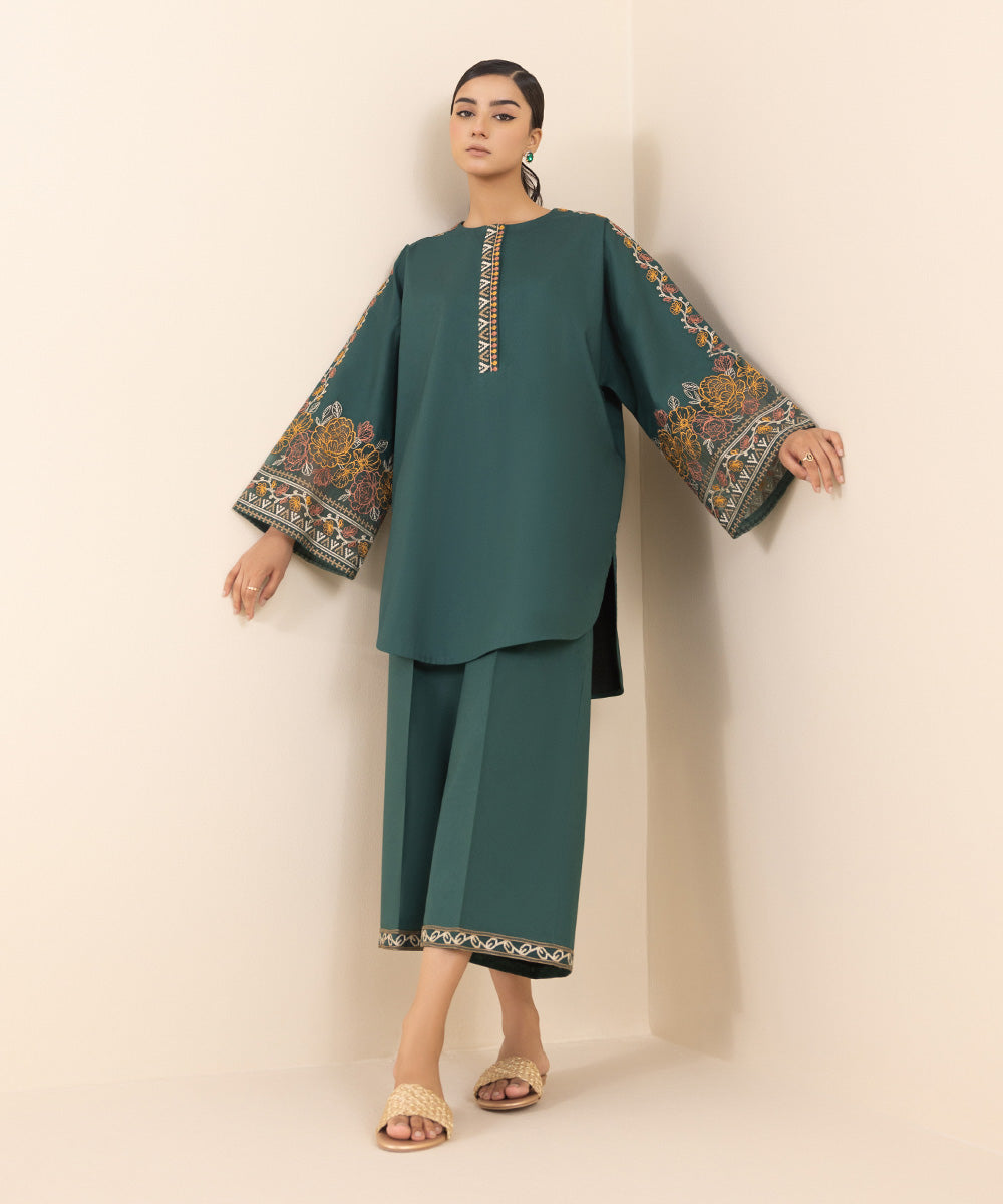 Women's Unstitched Lawn Green Embroidered 2 Piece Suit