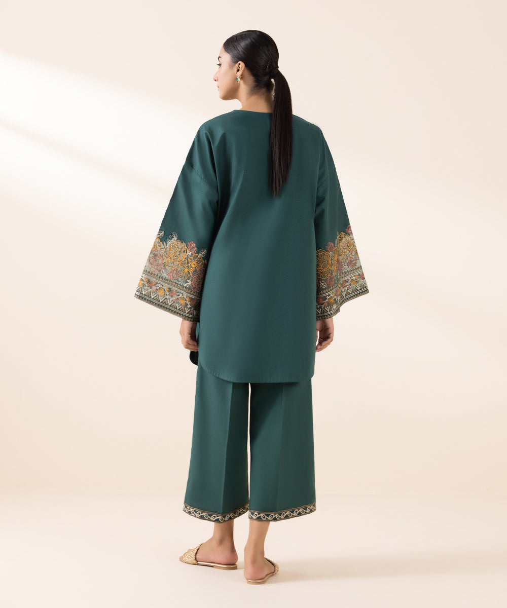 Women's Unstitched Lawn Green Embroidered 2 Piece Suit