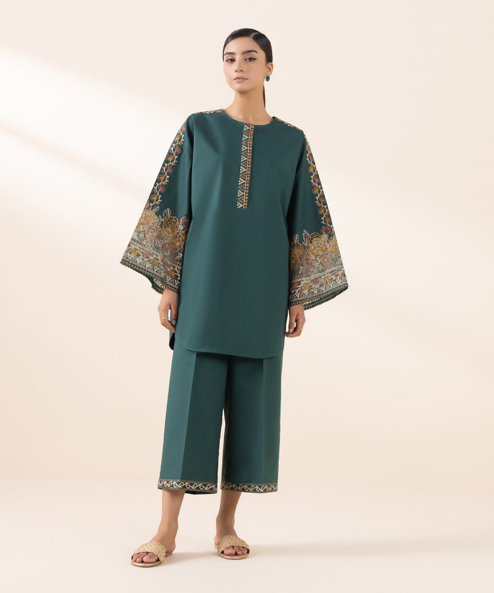 Women's Unstitched Lawn Green Embroidered 2 Piece Suit