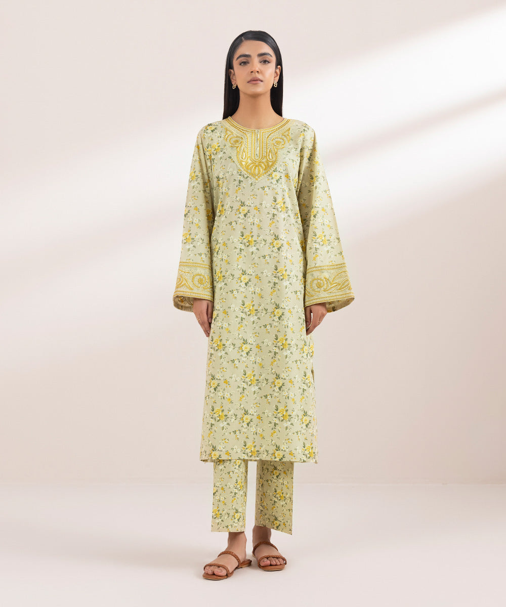 Women's Pret Lawn Printed Embroidered Beige Straight Shirt