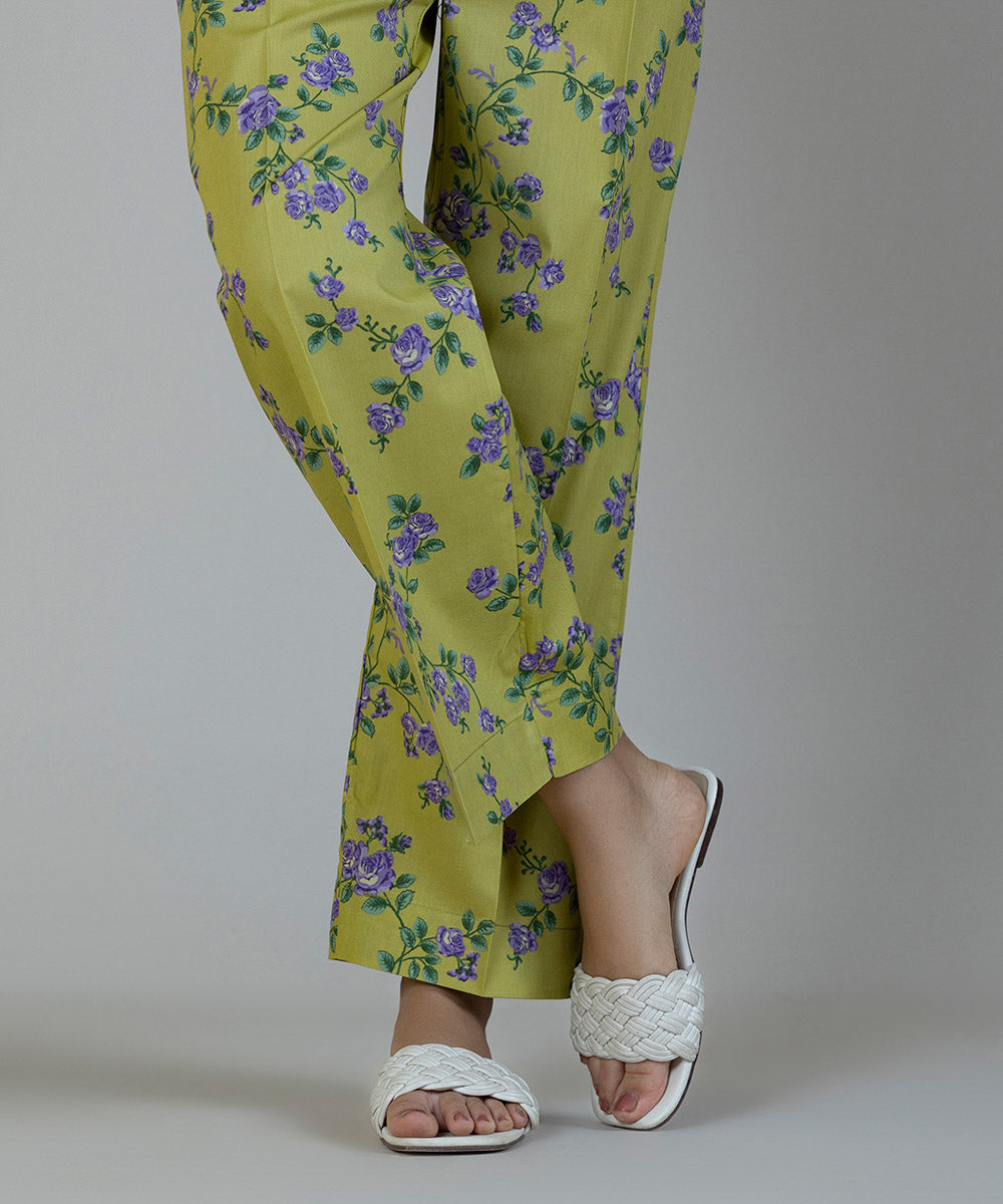 Women's Pret Cambric Green Printed Straight Pants