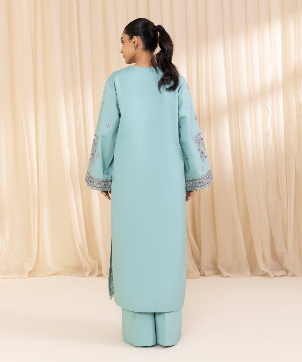 Women's Unstitched Embroidered Ice Blue Cambric Shirt and Trousers