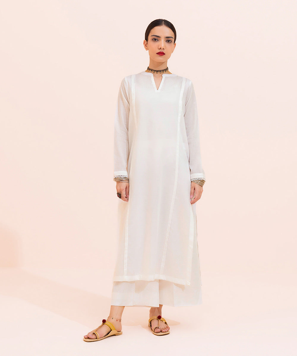 Women's Eid Pret Dobby All White White Straight Shirt