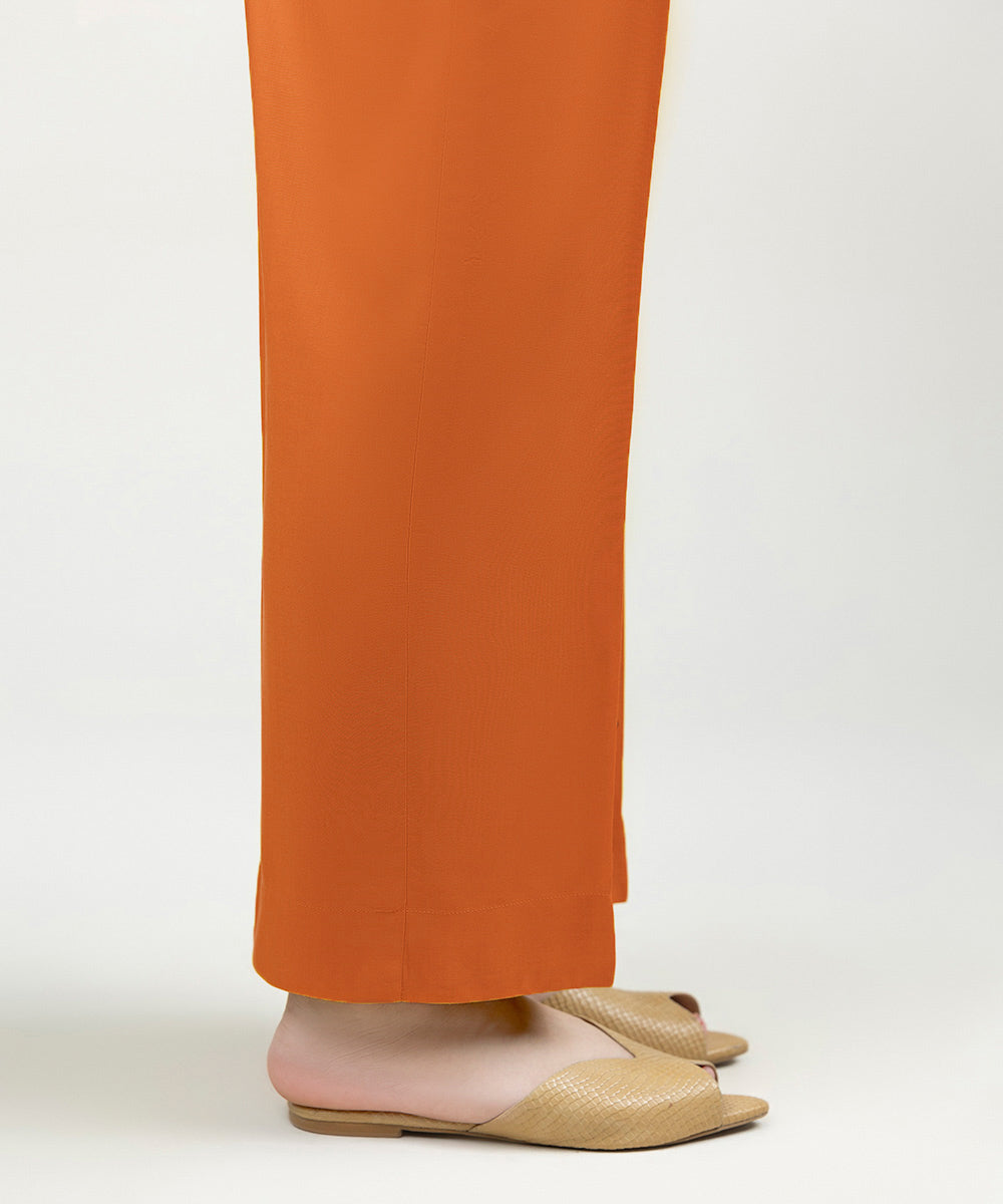 Women's Pret Linen Solid Tangerine Straight Pants