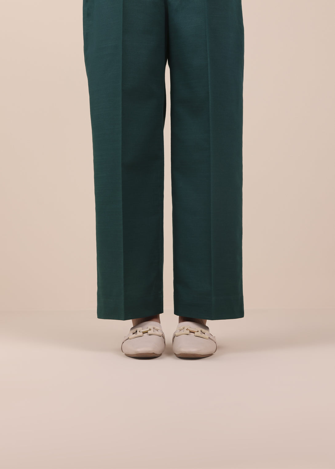 Women's Pret Solid Forest Green Khaddar Straight Trousers