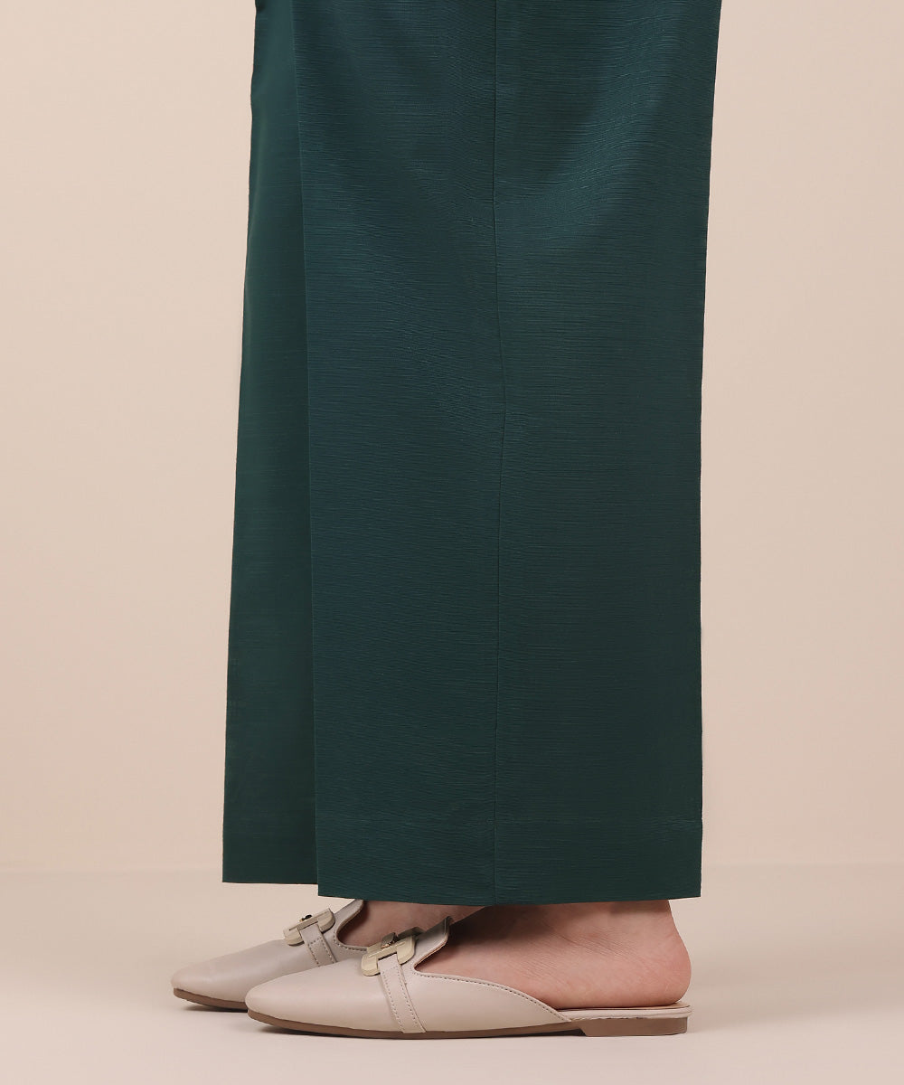 Women's Pret Solid Forest Green Khaddar Straight Trousers