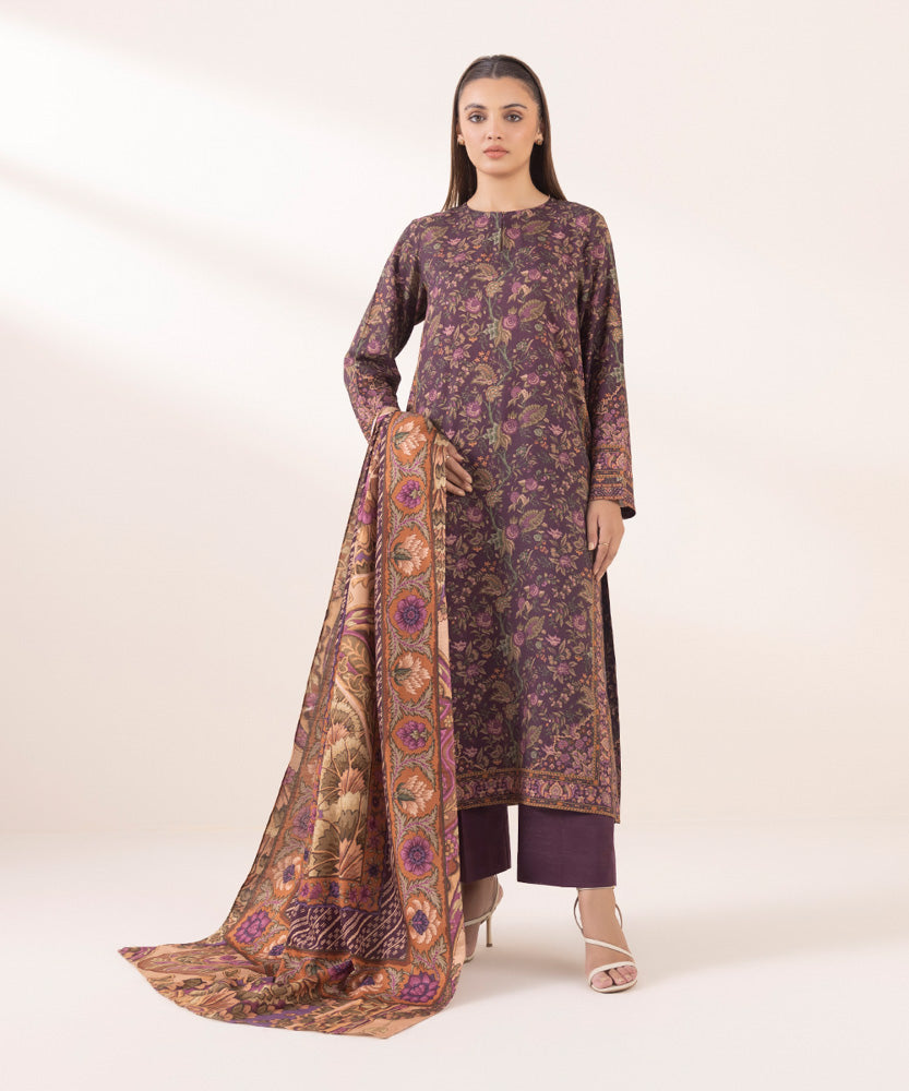 Women's Pret Printed Rust Brown Light Khaddar Dupatta