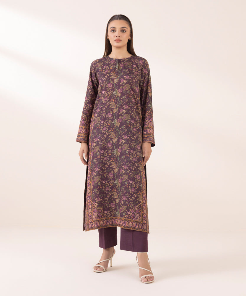 Women's Pret Printed Mulberry Purple Linen A Line Shirt