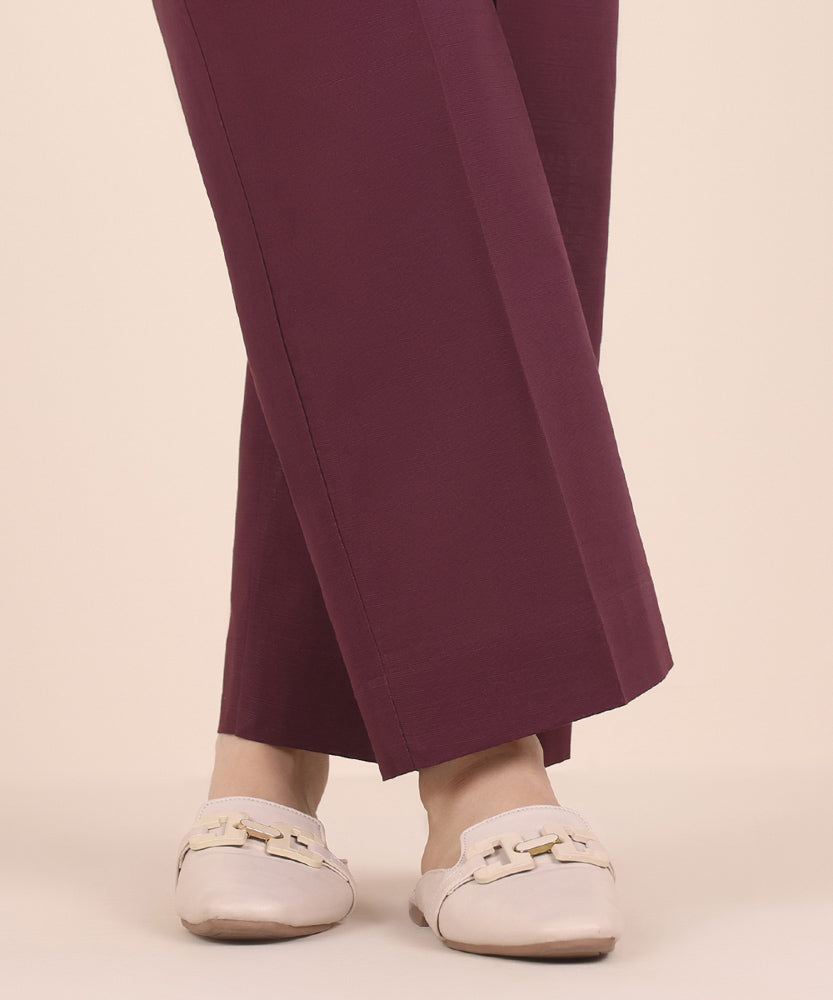 Women's Pret Solid Mulberry Purple Khaddar Straight Trousers