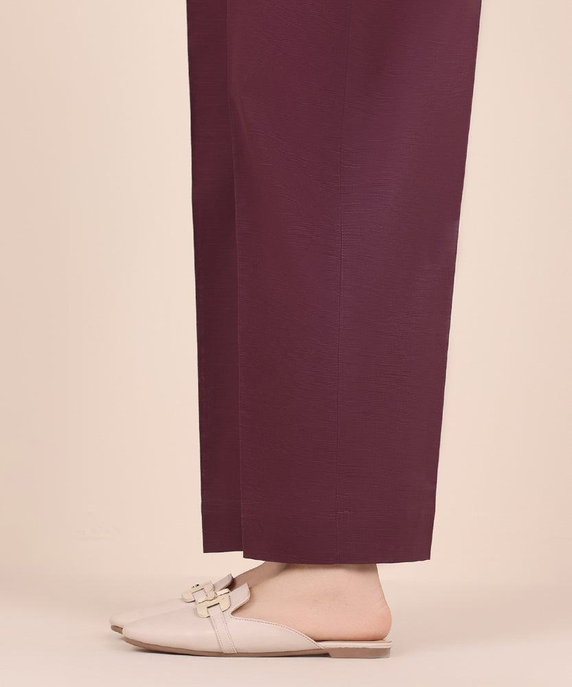 Women's Pret Solid Mulberry Purple Khaddar Straight Trousers