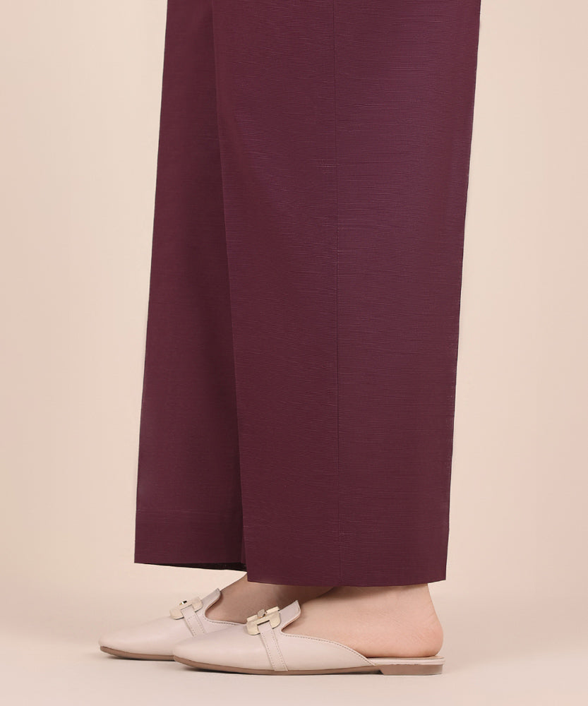 Women's Pret Solid Mulberry Purple Khaddar Straight Trousers