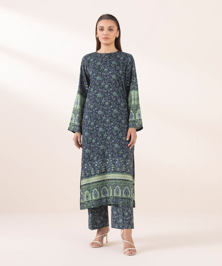 Women's Pret Printed Navy Blue Linen A Line Shirt