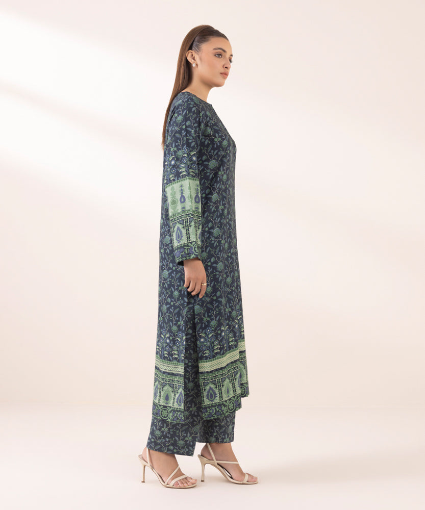 Women's Pret Printed Navy Blue Linen A Line Shirt