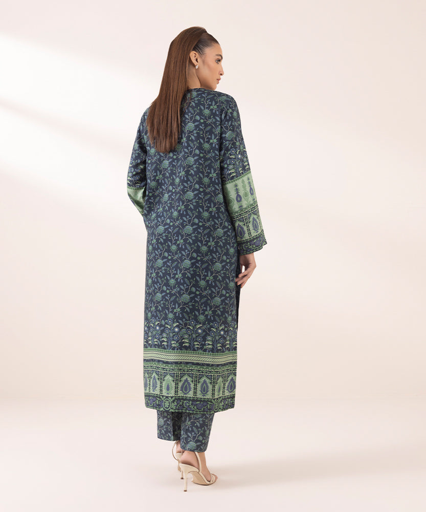 Women's Pret Printed Navy Blue Linen A Line Shirt