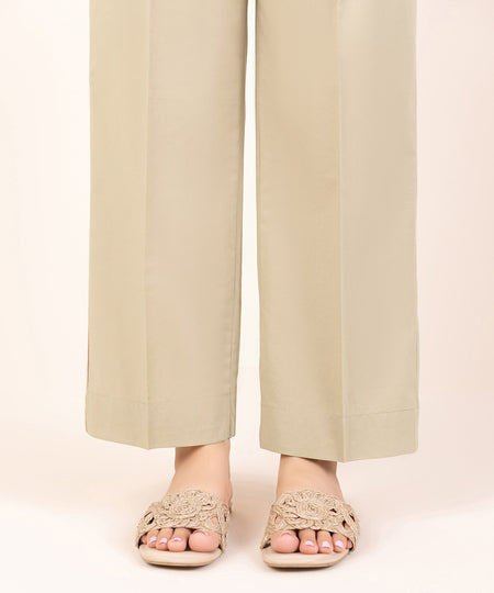 Women's Pret Cambric Beige Solid Straight Pants