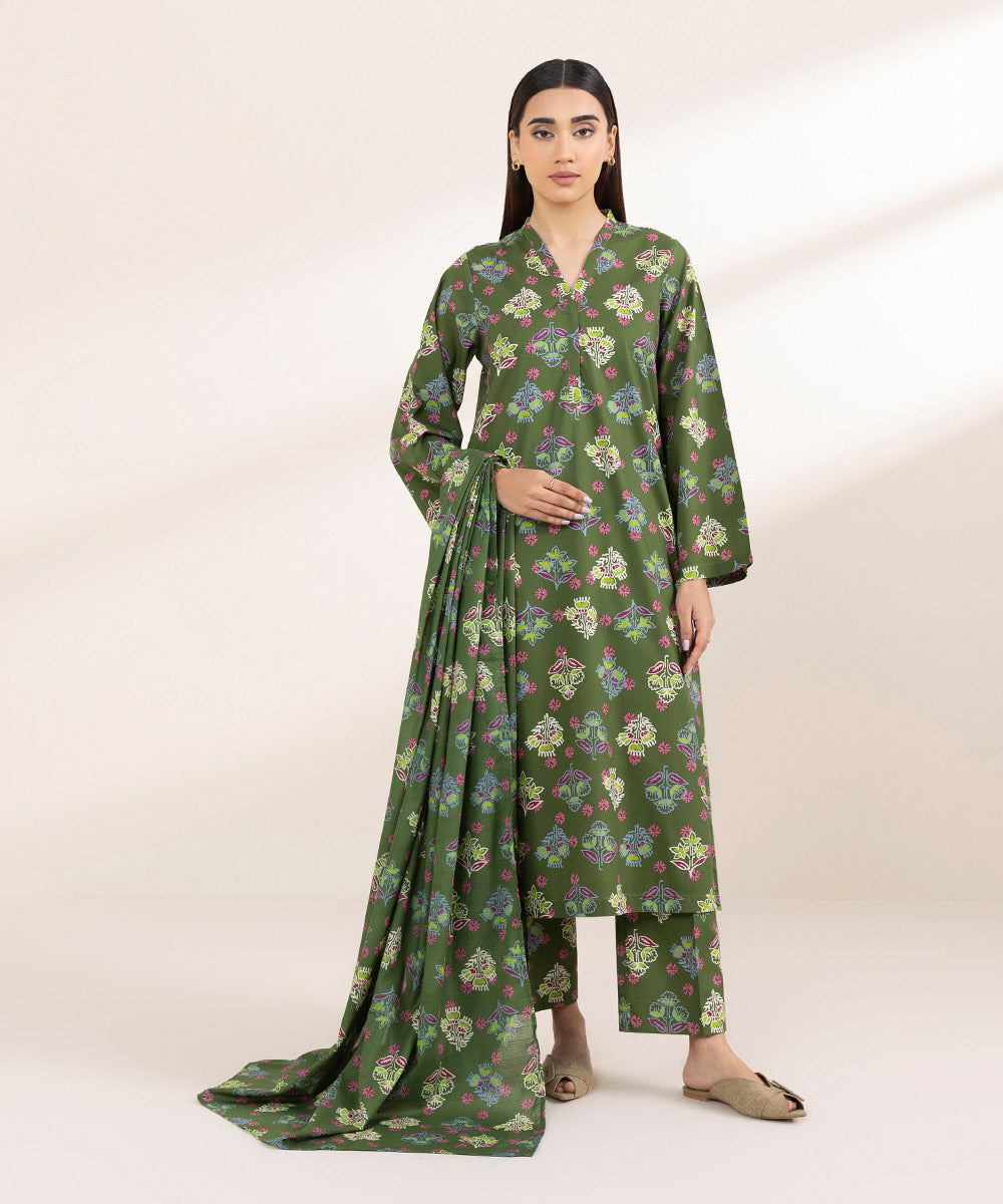 Textured Voile Green Printed Dupatta