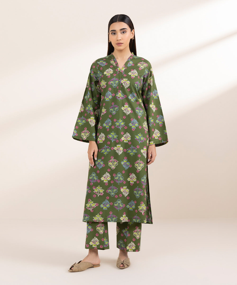 Women's Pret Cambric Green Printed A-Line Shirt