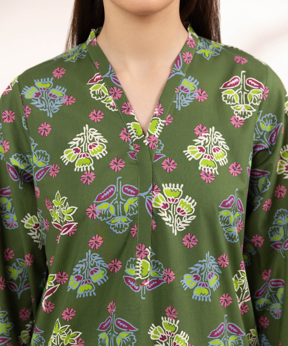 Women's Pret Cambric Green Printed A-Line Shirt