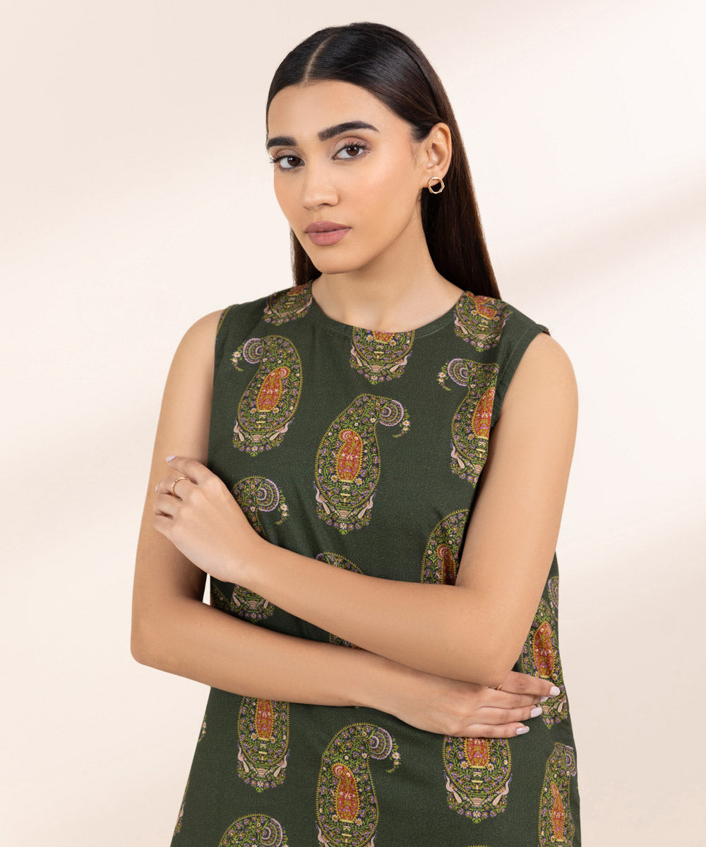 Women's Pret Cambric Green Printed A-Line Shirt