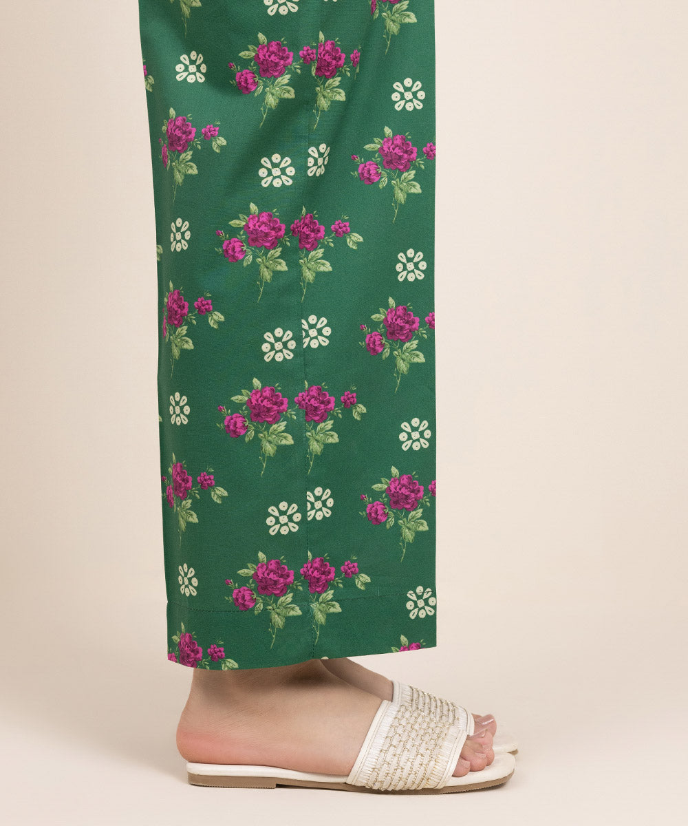 Women's Pret Cambric Printed Green Straight Pants