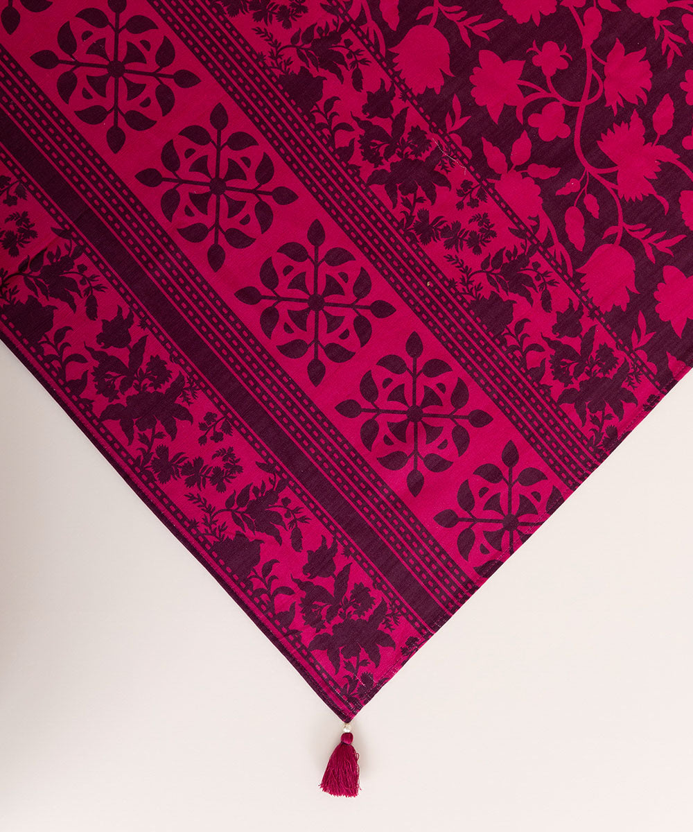 Dull Raw Silk Printed Purple And Pink Dupatta