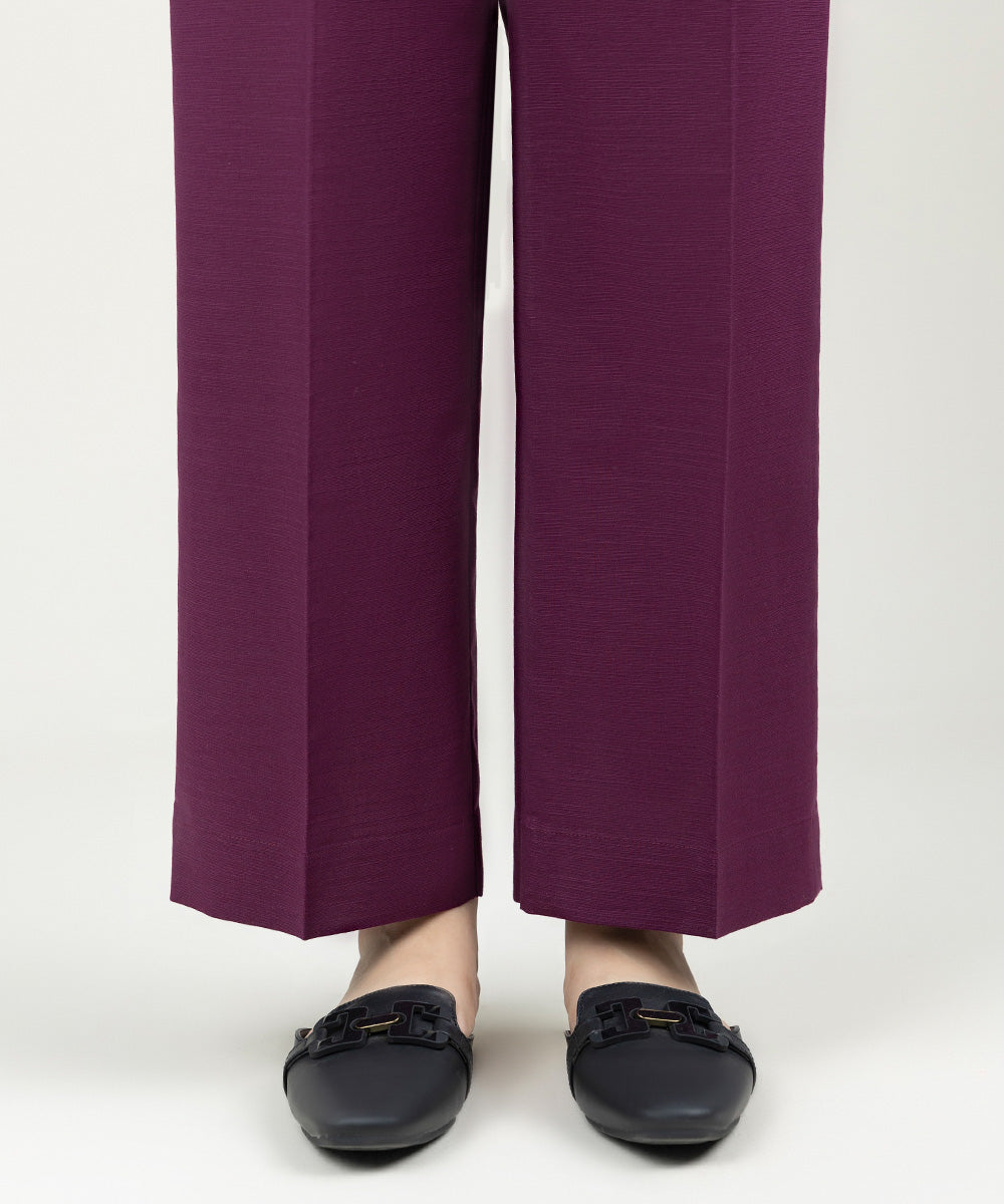 Women's Pret Khaddar Solid Plum Straight Pants