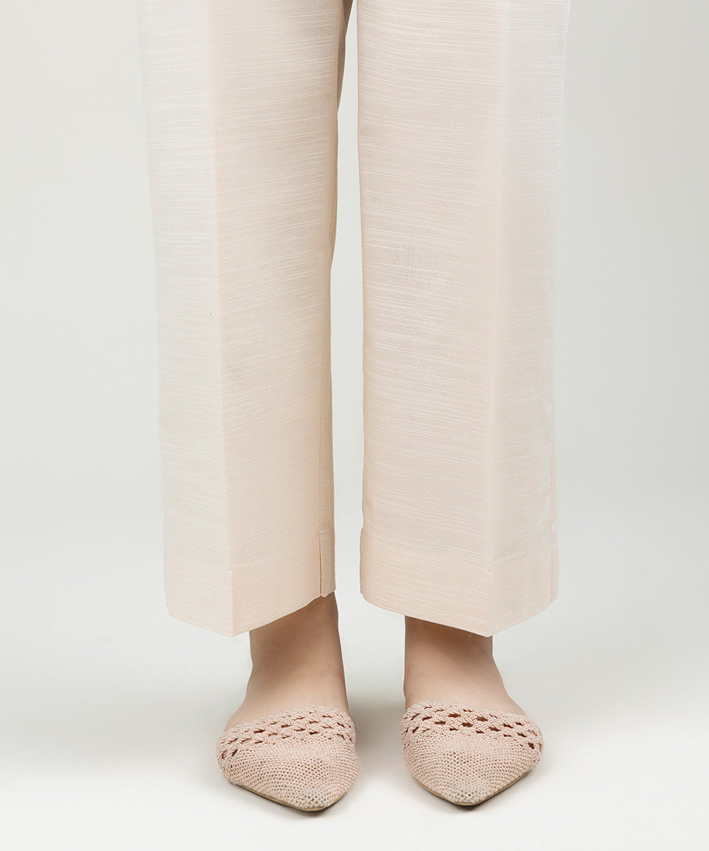 Women's Pret Khaddar Solid Off White Straight Pants