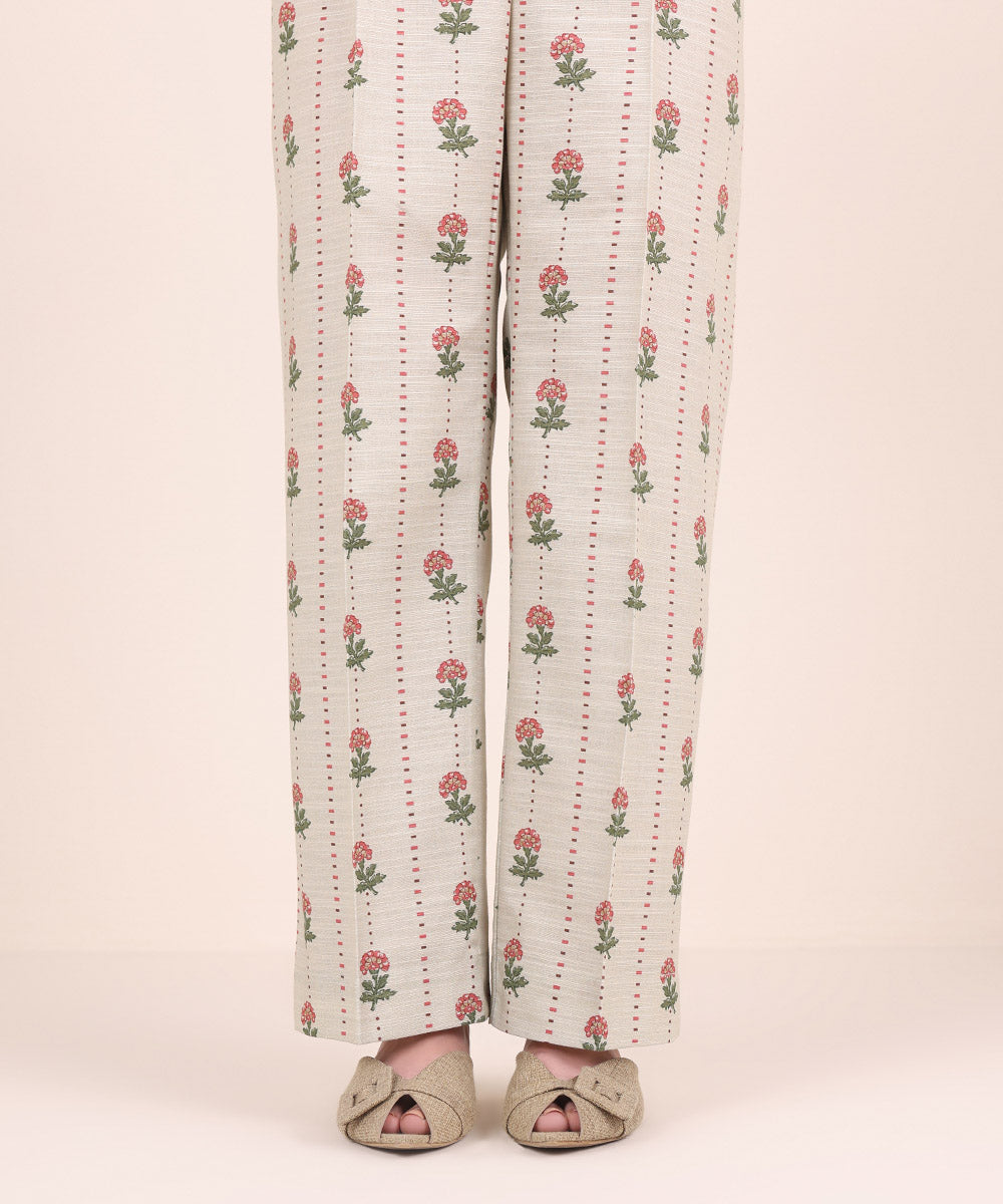 Women's Pret Khaddar Printed Sage Green Straight Pants