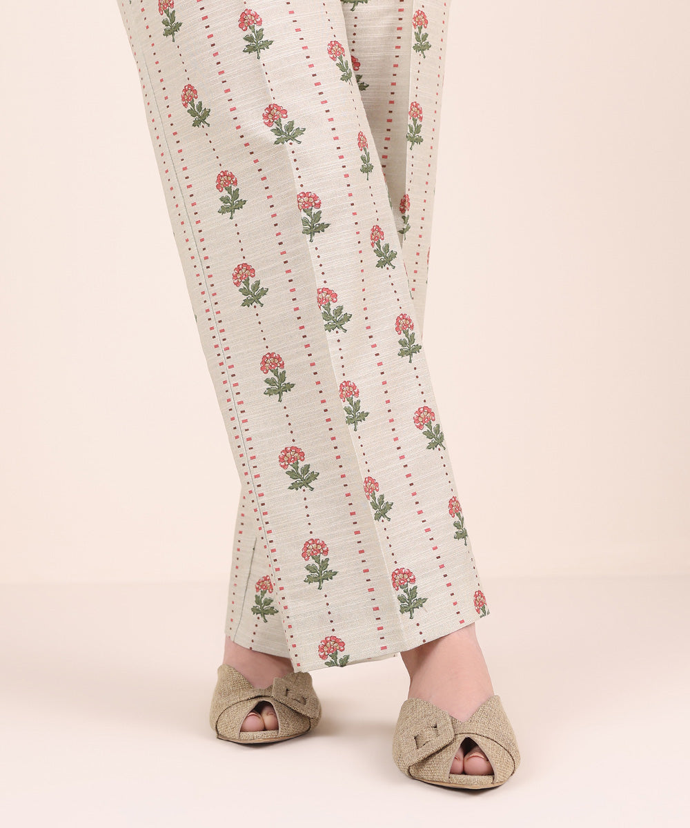 Women's Pret Khaddar Printed Sage Green Straight Pants