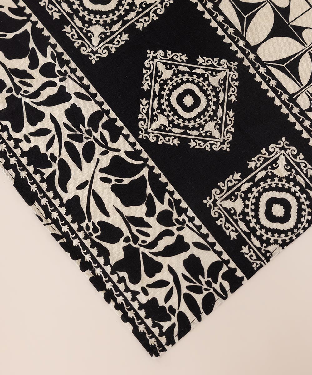 Dull Raw Silk Printed Black Dupatta