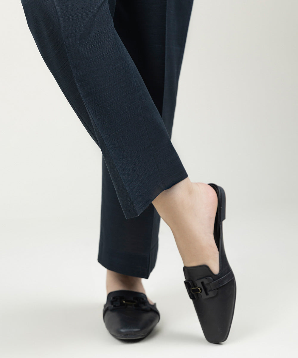 Women's Pret Khaddar Solid Black Straight Pants